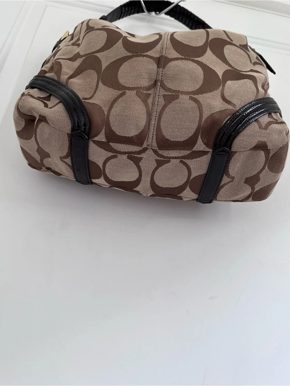 Coach Brown Signature Canvas Hobo with Black Trim